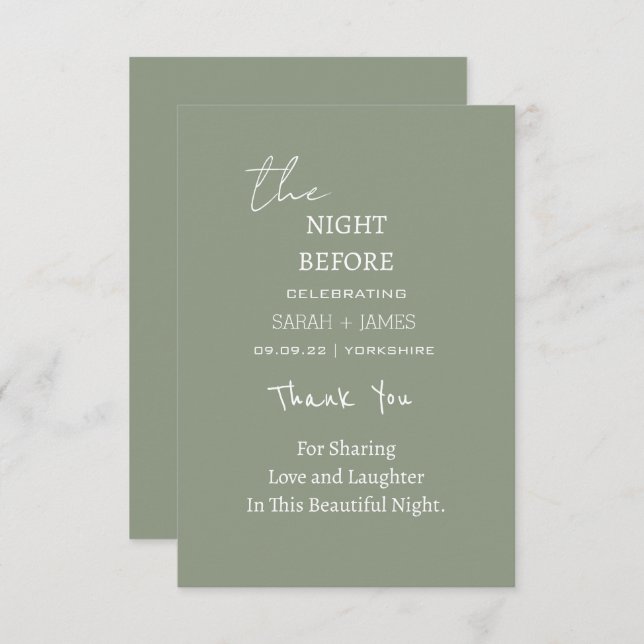 Tarjeta De Agradecimiento El verde sabio moderno la noche antes del Boda (Anverso / Reverso)
