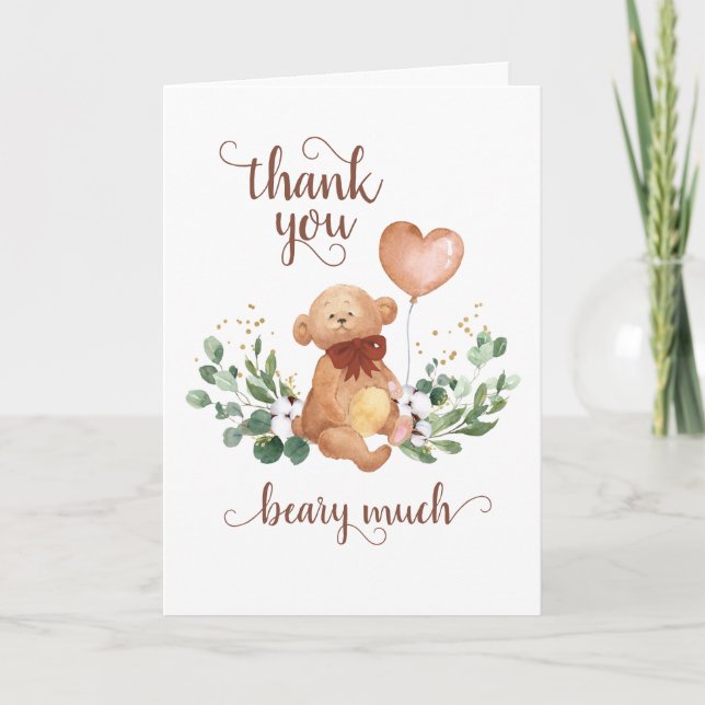 Tarjeta De Agradecimiento El verde Teddy Bear beary mucho Baby Shower (Anverso)
