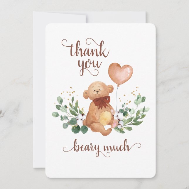 Tarjeta De Agradecimiento El verde Teddy Bear beary mucho Baby Shower (Anverso)