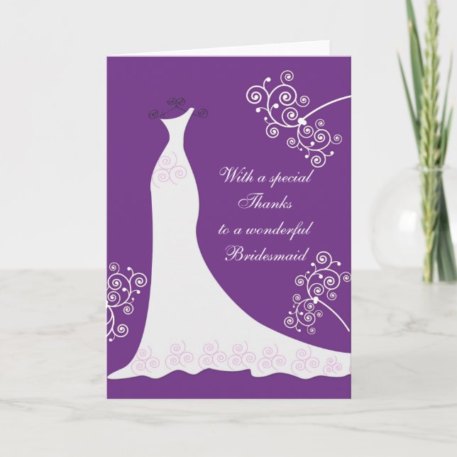 Tarjeta De Agradecimiento El vestido blanco, remolinos en la boda púrpura le (Anverso)