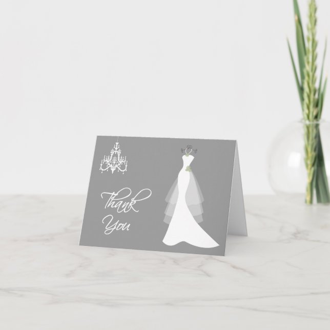 Tarjeta De Agradecimiento El vestido de boda, lámpara en gris le agradece (Anverso)