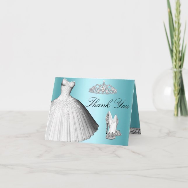 Tarjeta De Agradecimiento El vestido y los talones azules del purpurina de (Anverso)