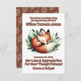 Tarjeta De Agradecimiento El zorro aburrido se queda dormido en Baby Shower