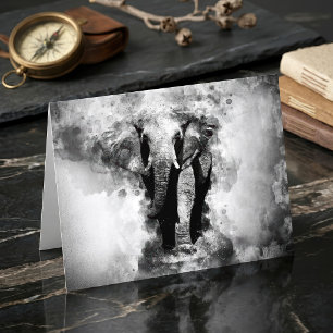 Tarjeta De Agradecimiento Elefante Africano Acuarela en Blanco y Negro