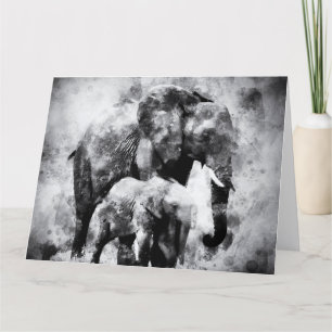Tarjeta De Agradecimiento Elefante africano con becerro negro y blanco