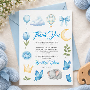 Tarjeta De Agradecimiento Elefante Azul Acuarela Shower de Bebé Niño