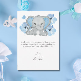 Tarjeta De Agradecimiento Elefante Azul Balón Flor Niño Niño Baby Shower