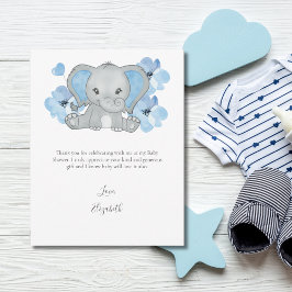 Tarjeta De Agradecimiento Elefante Azul Balón Flor Niño Niño Baby Shower
