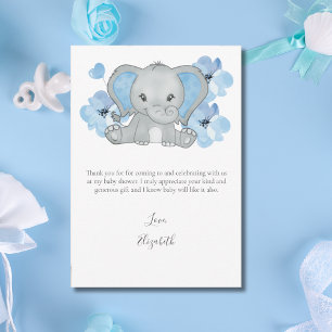 Tarjeta De Agradecimiento Elefante Azul Balón Flor Niño Niño Baby Shower