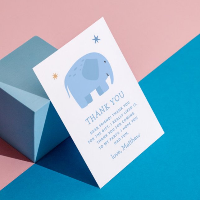 Tarjeta De Agradecimiento Elefante Azul | Cumpleaños Infantil Safari Selva D (Subido por el creador)