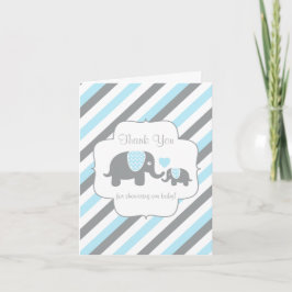 Tarjeta De Agradecimiento Elefante azul de franja gris blanca Gracias
