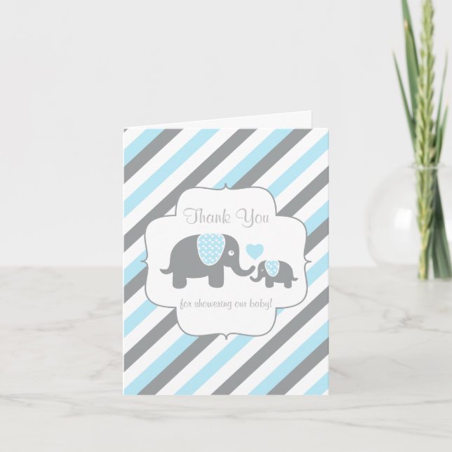 Tarjeta De Agradecimiento Elefante azul de franja gris blanca Gracias (Anverso)