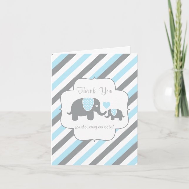 Tarjeta De Agradecimiento Elefante azul de franja gris blanca Gracias (Anverso)