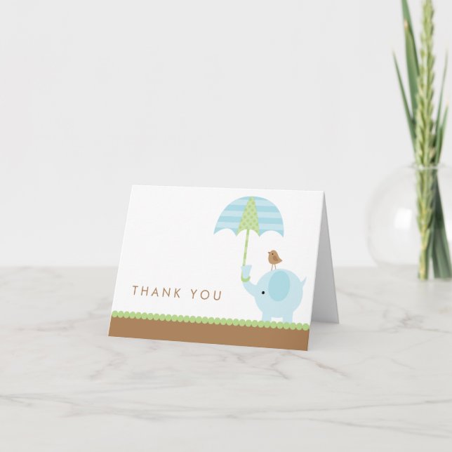 Tarjeta De Agradecimiento Elefante Azul Gracias Cartas (Anverso)