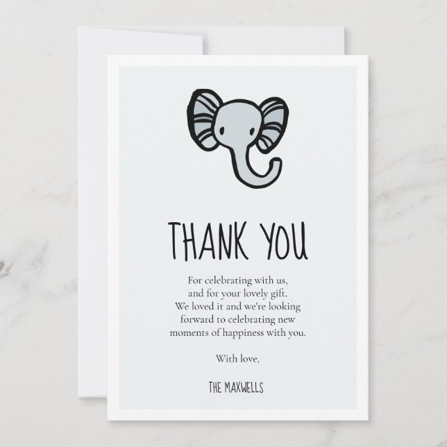 Tarjeta De Agradecimiento elefante azul lindo Ducha bebé (Anverso)