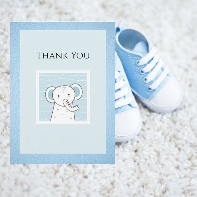 Tarjeta De Agradecimiento Elefante azul simple bebé moderno (Subido por el creador)