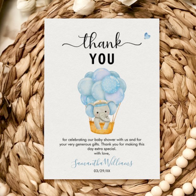 Tarjeta De Agradecimiento Elefante azul suave globo de aire caliente Baby Sh (Subido por el creador)