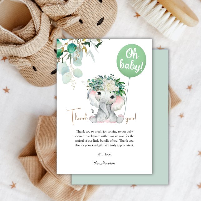 Tarjeta De Agradecimiento Elefante Baby Shower Género neutro (Subido por el creador)