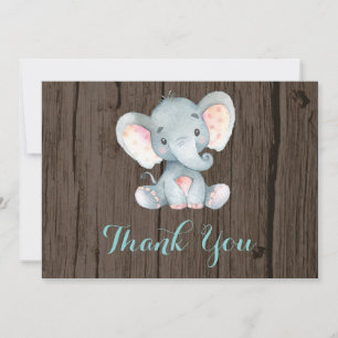 Tarjeta De Agradecimiento Elefante Bebé Acuático Turquesa Gris Lindo Rústico