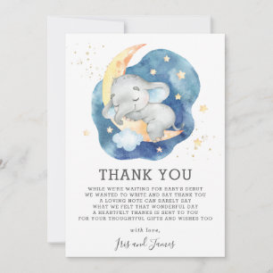 Tarjeta De Agradecimiento Elefante bebé durmiendo Brilla Estrella Ducha Niño