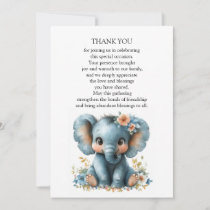 Tarjeta De Agradecimiento Elefante Bebé En Flores