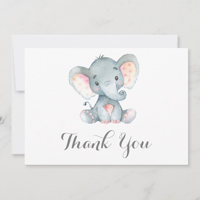 Tarjeta De Agradecimiento Elefante Bebé Gris Adorable (Anverso)