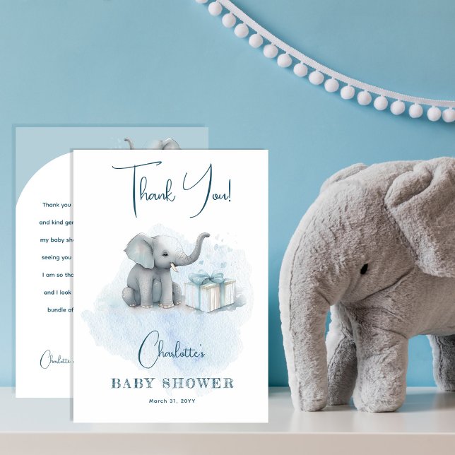 Tarjeta De Agradecimiento Elefante bebé Hola niño bebé Baby Shower azul (Subido por el creador)