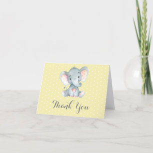Tarjeta De Agradecimiento Elefante Bebé Lindo Amarillo y Gris