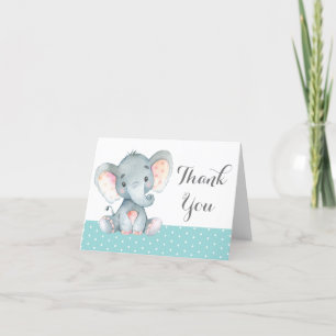 Tarjeta De Agradecimiento Elefante Bebé Lindo Aqua Verde Turquesa y Gris