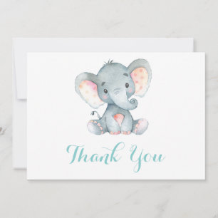 Tarjeta De Agradecimiento Elefante Bebé Lindo Aqua Verde Turquesa y Gris