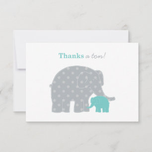 Tarjeta De Agradecimiento Elefante Bebé Madre Gris Teal Lunares