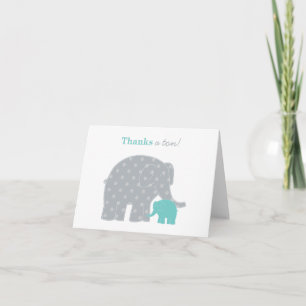 Tarjeta De Agradecimiento Elefante Bebé Madre Gris Turquesa Doble