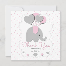Tarjeta De Agradecimiento elefante bebé niña gris rosa
