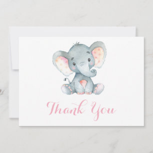 Tarjeta De Agradecimiento Elefante Bebé Niña Rosa y Gris Adorable