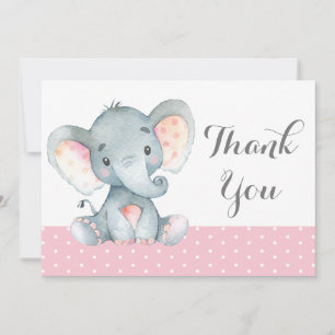 Tarjeta De Agradecimiento Elefante Bebé Niña Rosa y Gris Adorable