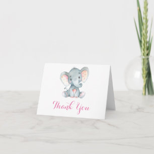 Tarjeta De Agradecimiento Elefante Bebé Niña Rosa y Gris Adorable