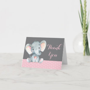 Tarjeta De Agradecimiento Elefante Bebé Niña Rosa y Gris Linda