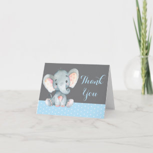 Tarjeta De Agradecimiento Elefante Bebé Niño Azul y Gris Adorable