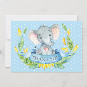 Tarjeta De Agradecimiento Elefante Bebé Niño Azul y Gris Adorable