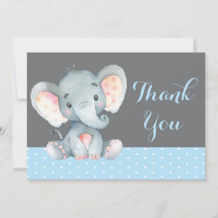Tarjeta De Agradecimiento Elefante Bebé Niño Lindo Azul y Gris