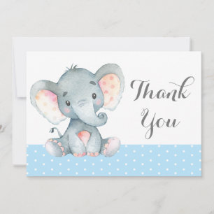 Tarjeta De Agradecimiento Elefante Bebé Niño Lindo Azul y Gris