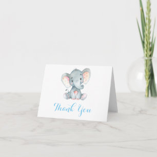 Tarjeta De Agradecimiento Elefante Bebé Niño Lindo Azul y Gris