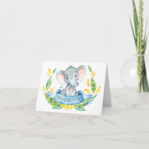 Tarjeta De Agradecimiento Elefante Bebé Niño Lindo Azul y Gris