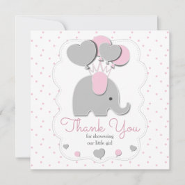 Tarjeta De Agradecimiento elefante bebe rosa gris
