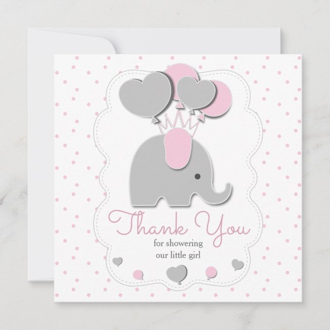 Tarjeta De Agradecimiento elefante bebe rosa gris (Anverso)