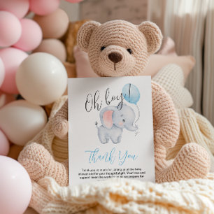 Tarjeta De Agradecimiento Elefante bebé y Baby Shower con globo azul