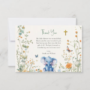 Tarjeta De Agradecimiento Elefante bebé y mariposas Baby Shower ortodoxo