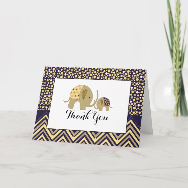 Tarjeta De Agradecimiento Elefante Bohemio y Chevron Baby Shower Gracias (Anverso)