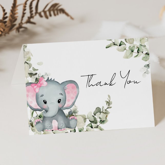 Tarjeta De Agradecimiento Elefante Chica Rosa Baby Shower (elephant girl baby shower thank you)