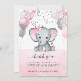 Tarjeta De Agradecimiento Elefante Chica rosa lindo Baby Shower